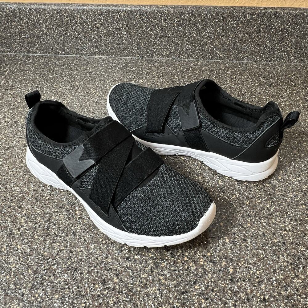 Vionic Black Gray Fabric Womens Size 7.5 Comfort Casual Snap On Flat Lightweight